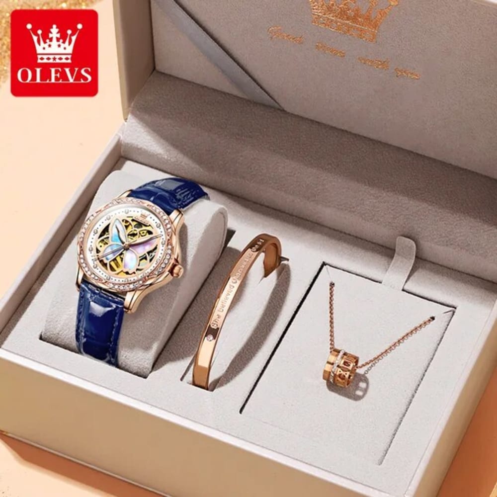 OLEVS  Rose Gold Elegant Butterfly Mechanical Watch for Women